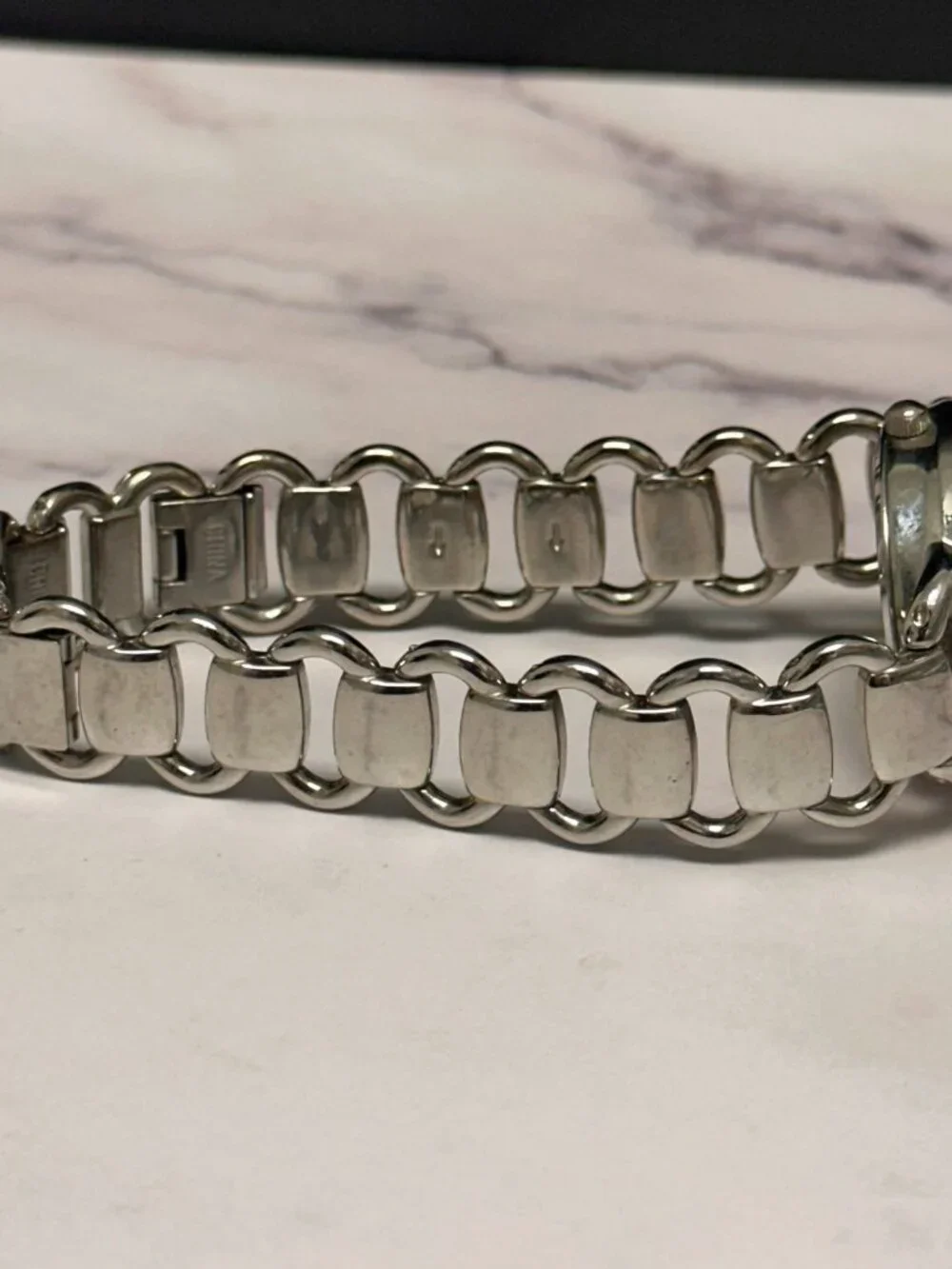 3/$30 Womens Watch Silver Metallic Foil Dial Linked Metal Bracelet Band 8.25